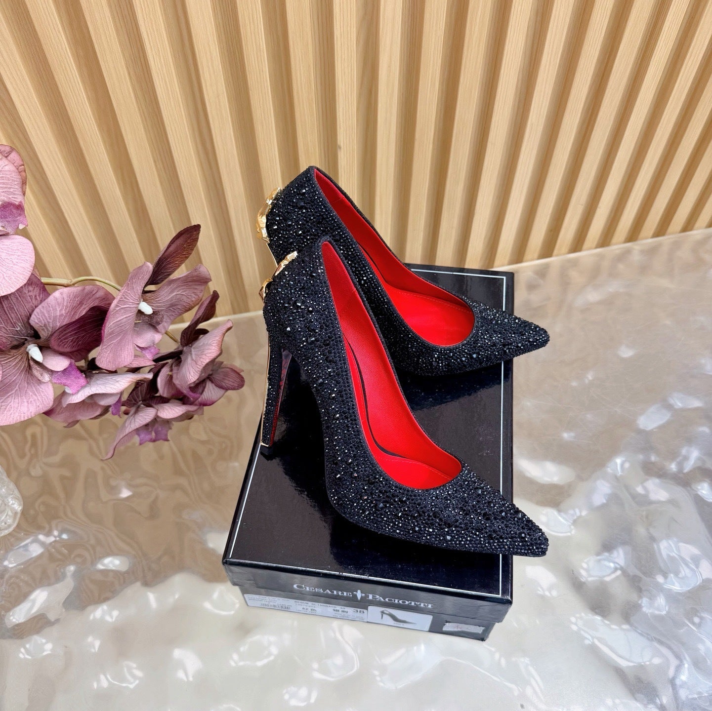 CRYSTAL EMBELLISHED STILETTO PUMPS – BLACK GLAM EDITION