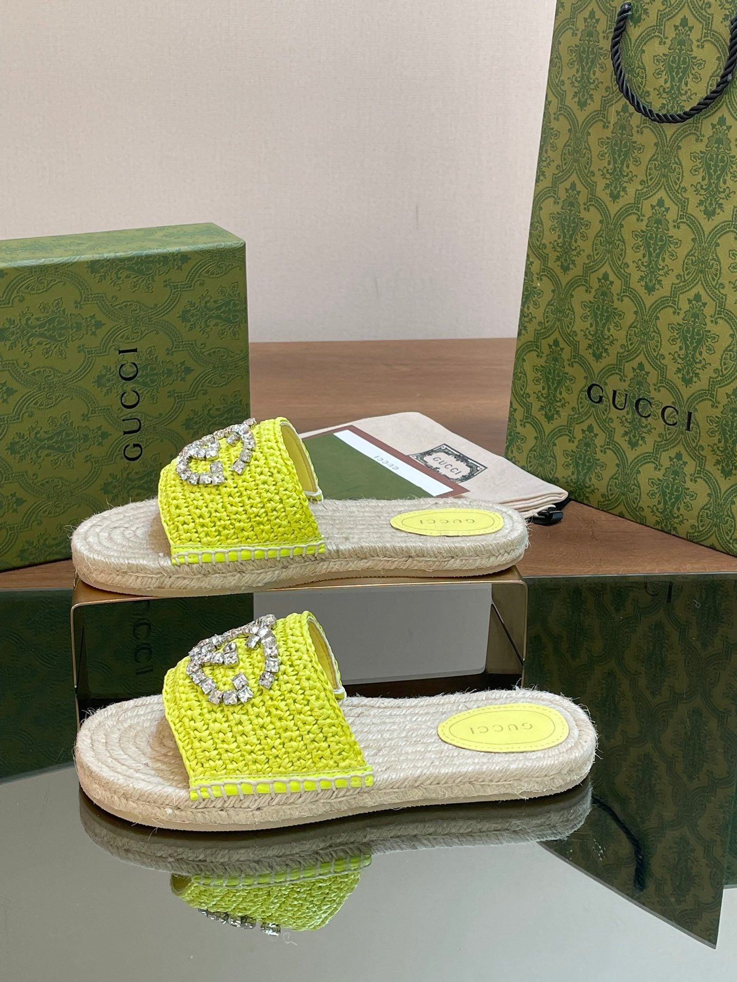 BRAIDED PLATFORM SLIDE SANDALS – NEON LIME