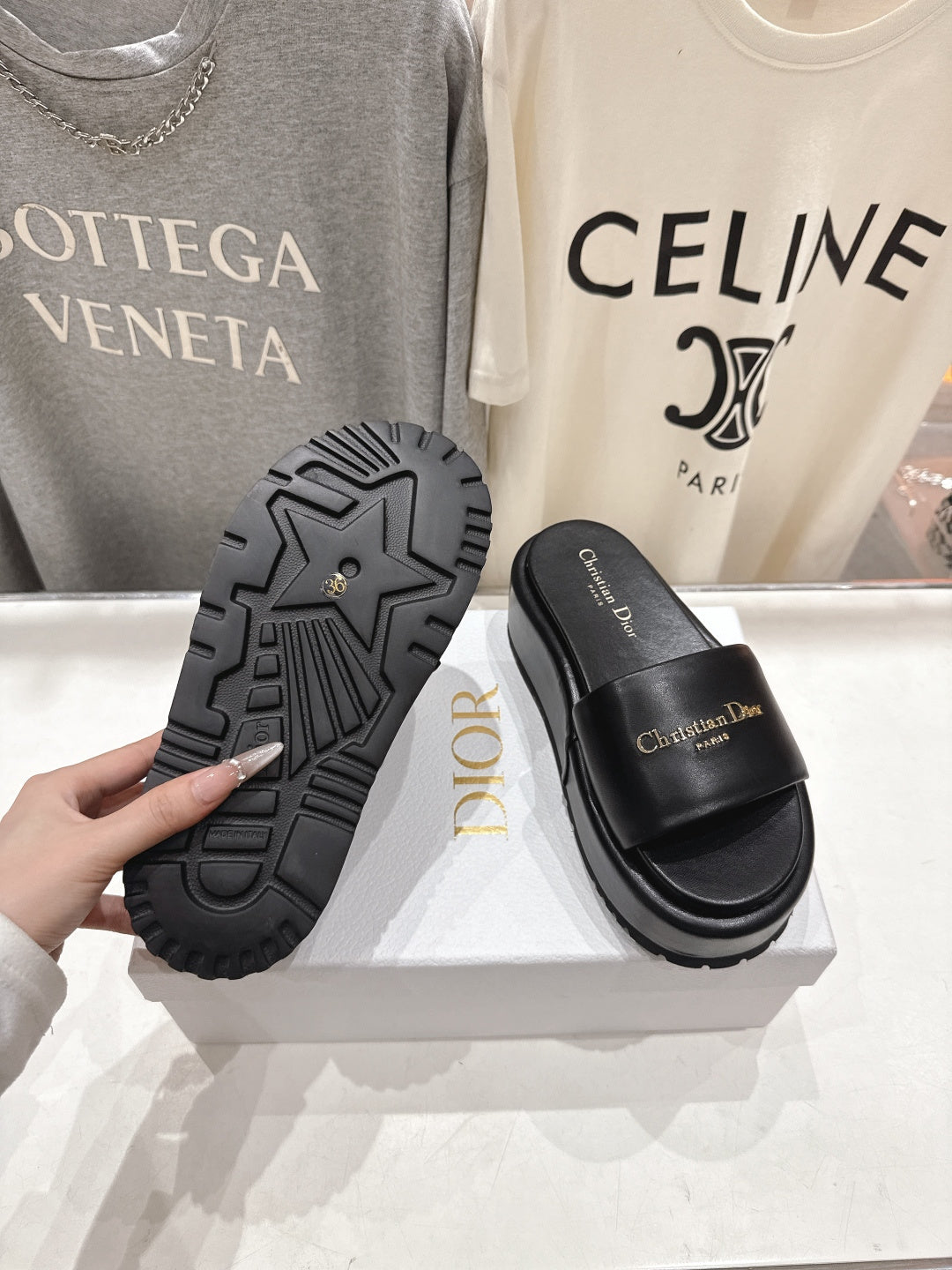 BLACK PLATFORM LOGO SLIDE SANDALS