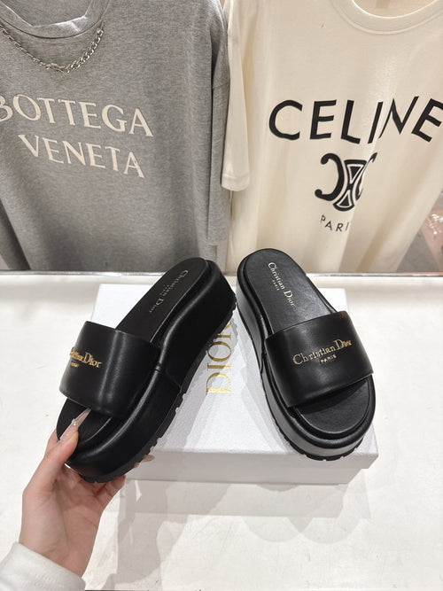 BLACK PLATFORM LOGO SLIDE SANDALS