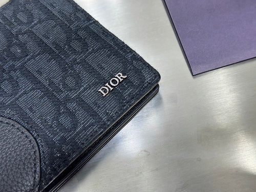 BLACK LEATHER AND CANVAS BIFOLD WALLET WITH TEXTURED MONOGRAM