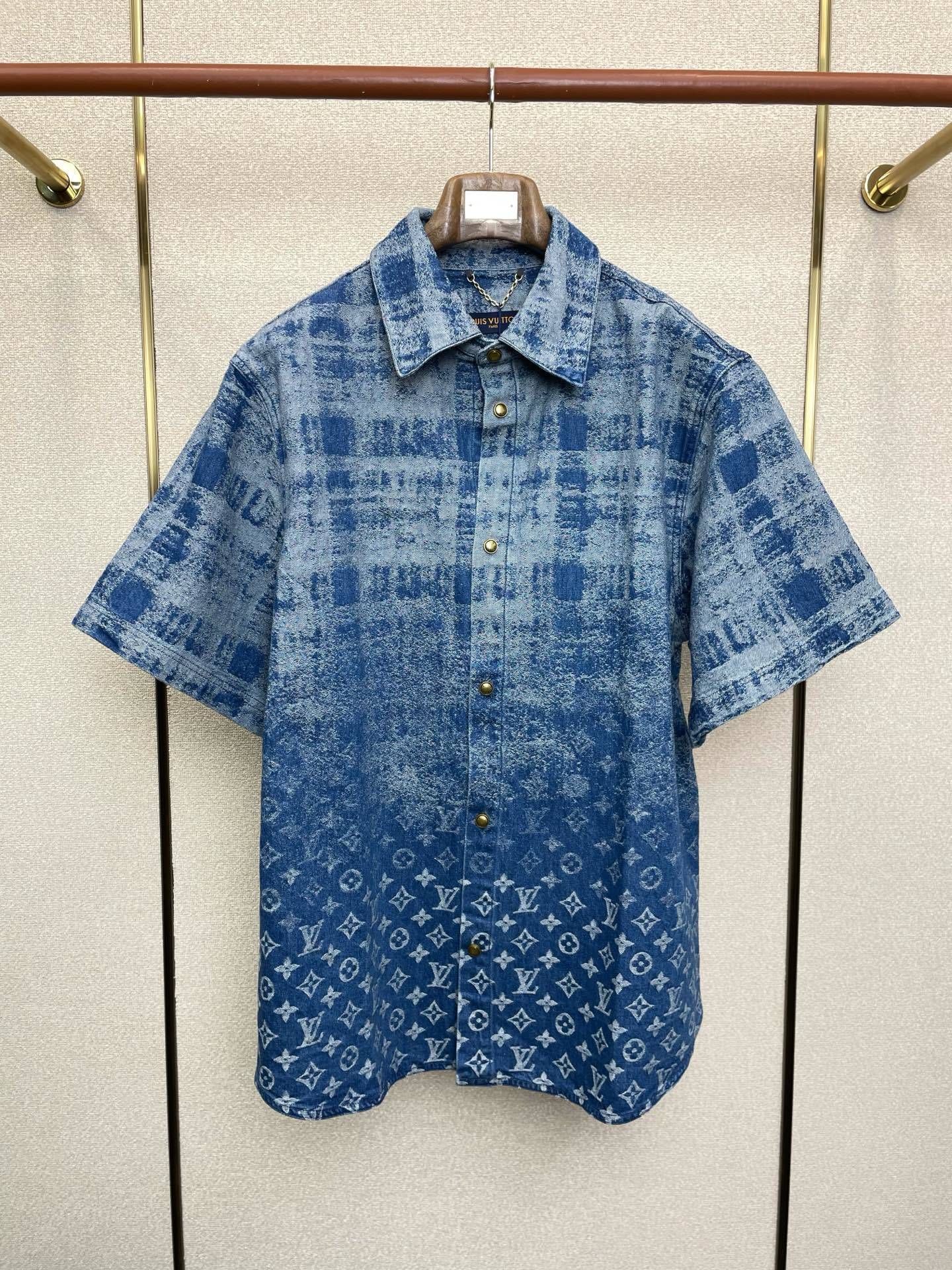 DENIM PRINT SHORT-SLEEVE SHIRT & MATCHING SHORTS SET