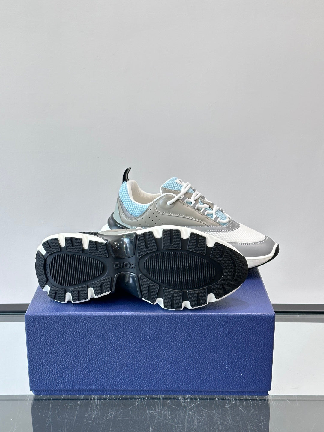 WHITE, GREY & ICE BLUE DESIGNER RUNNER SNEAKERS
