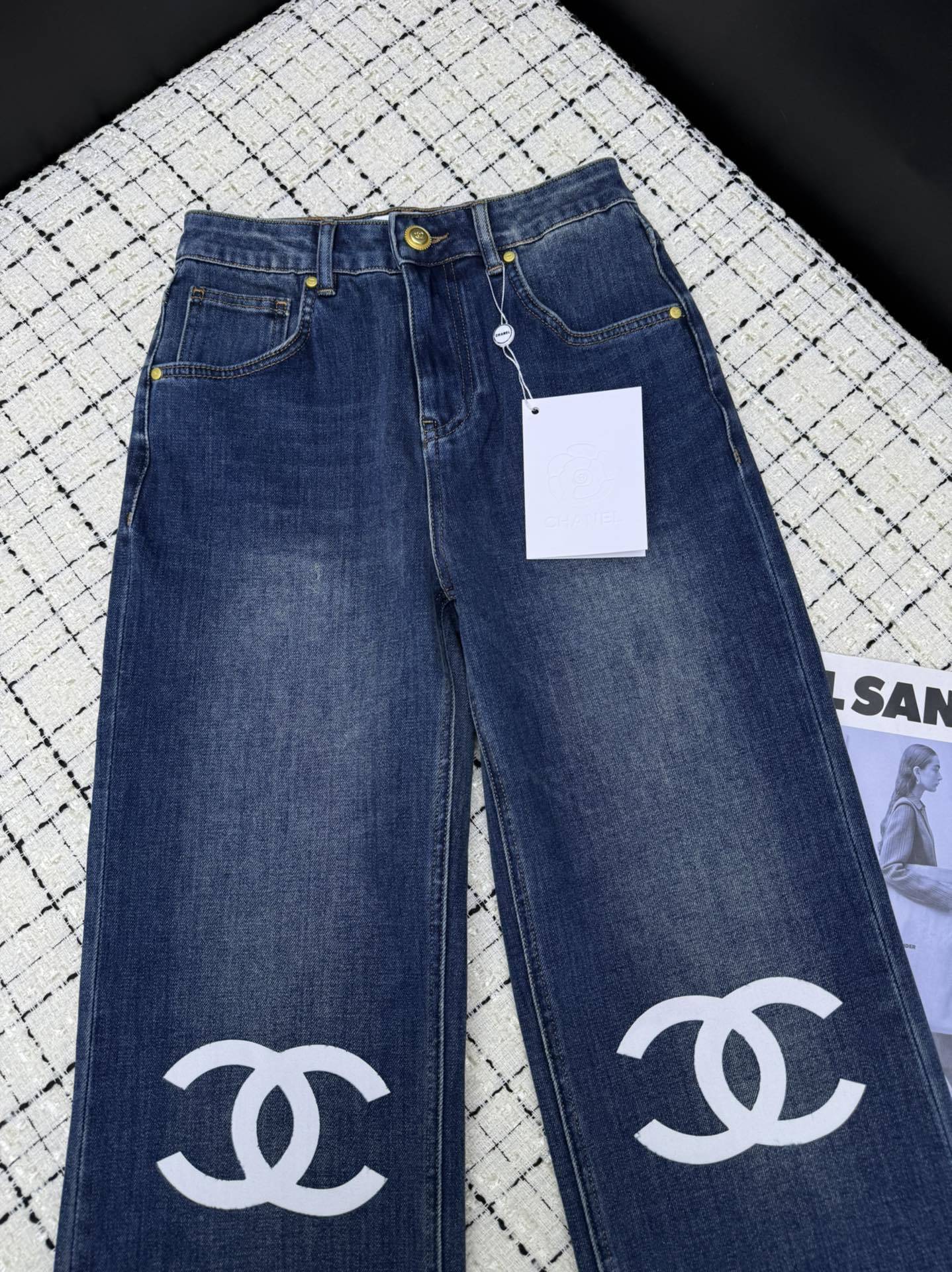 LOGO PRINT WIDE LEG DENIM JEANS