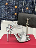SILVER CRYSTAL-EMBELLISHED STRAPPY STILETTO HEELS