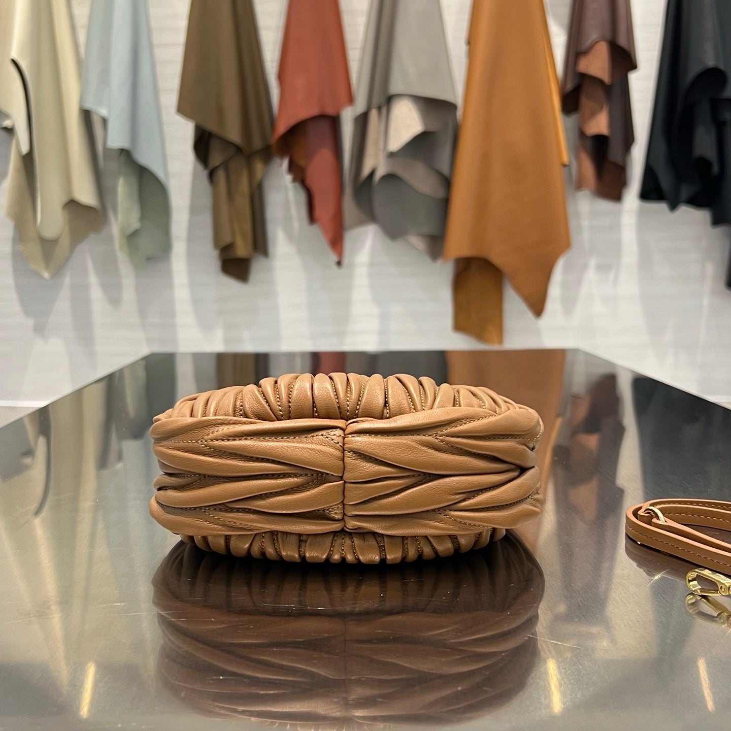 CAMEL MATELASSÉ MINI HOBO SHOULDER BAG