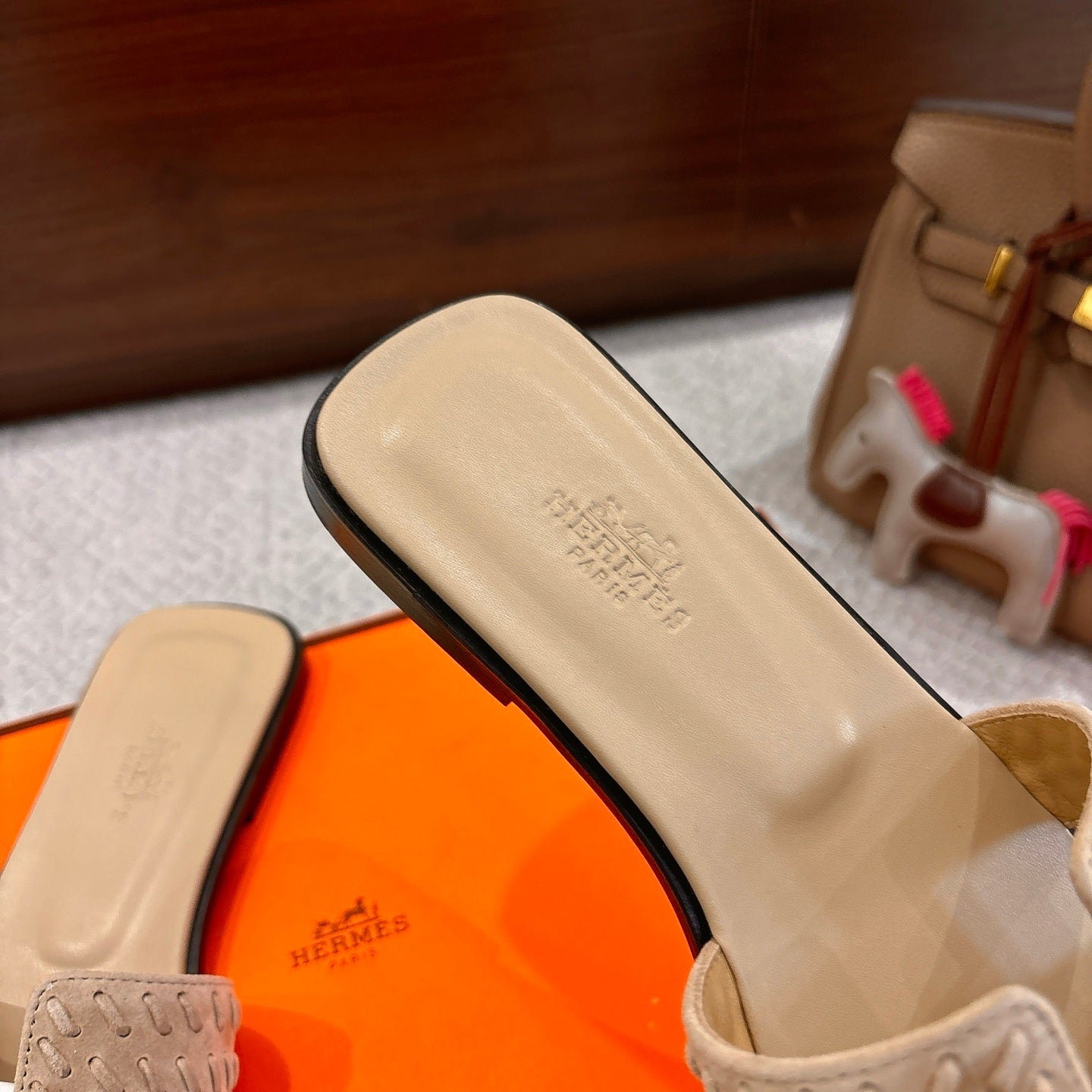 SAND BEIGE SUEDE SLIDE SANDALS