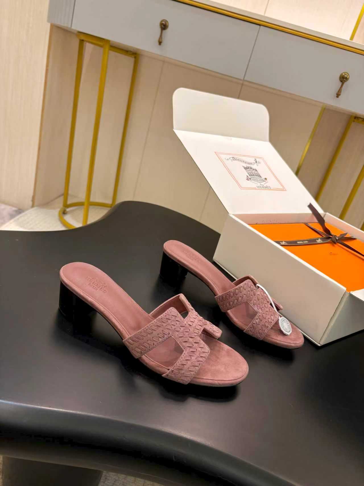 ROSE SUEDE HEELED SLIDE SANDALS