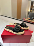 PLATFORM SLIDE SANDALS – BLACK WITH BRAIDED SOLE