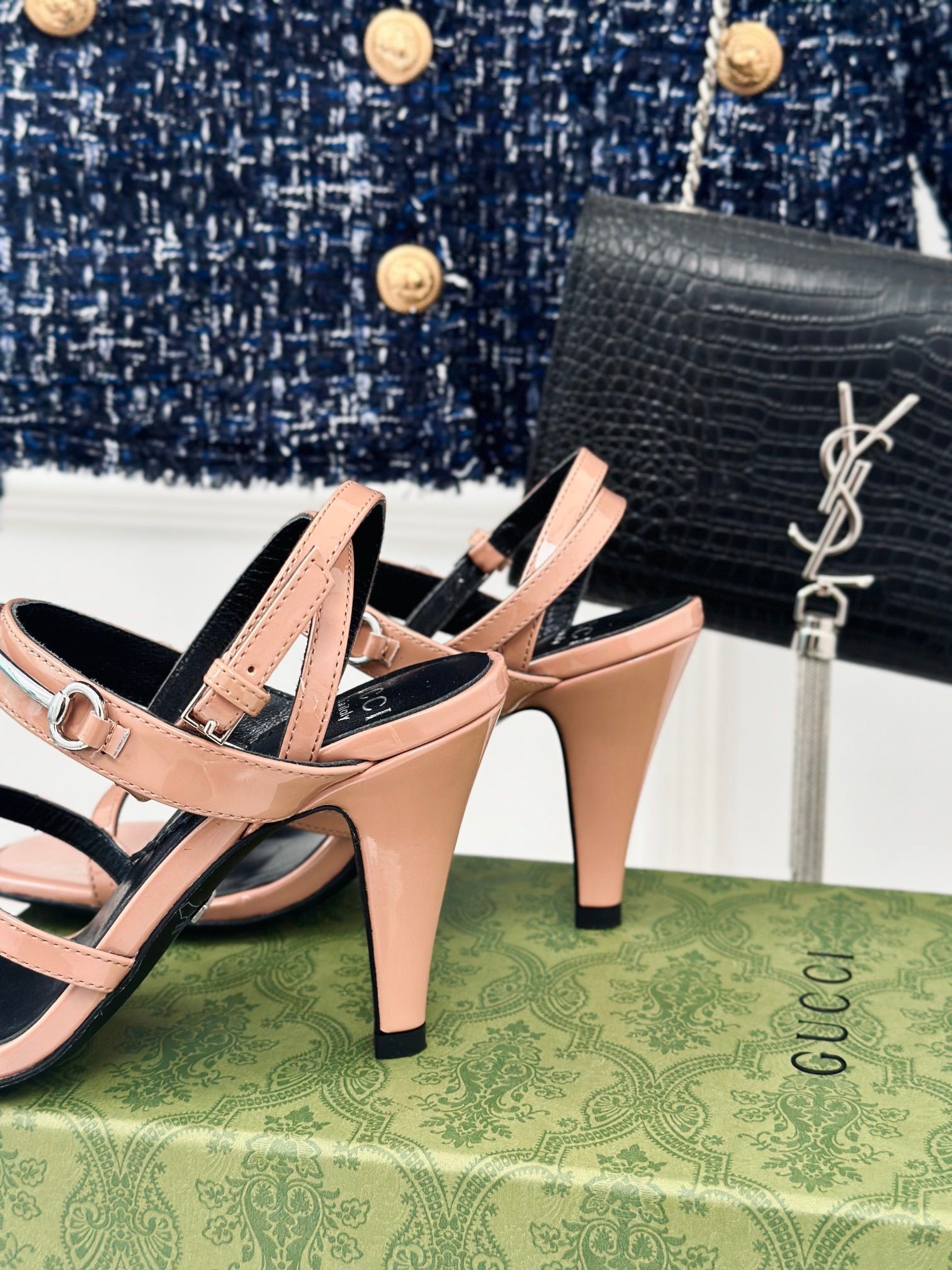 NUDE PATENT STRAPPY HEEL SANDALS WITH ELEGANT SILHOUETTE