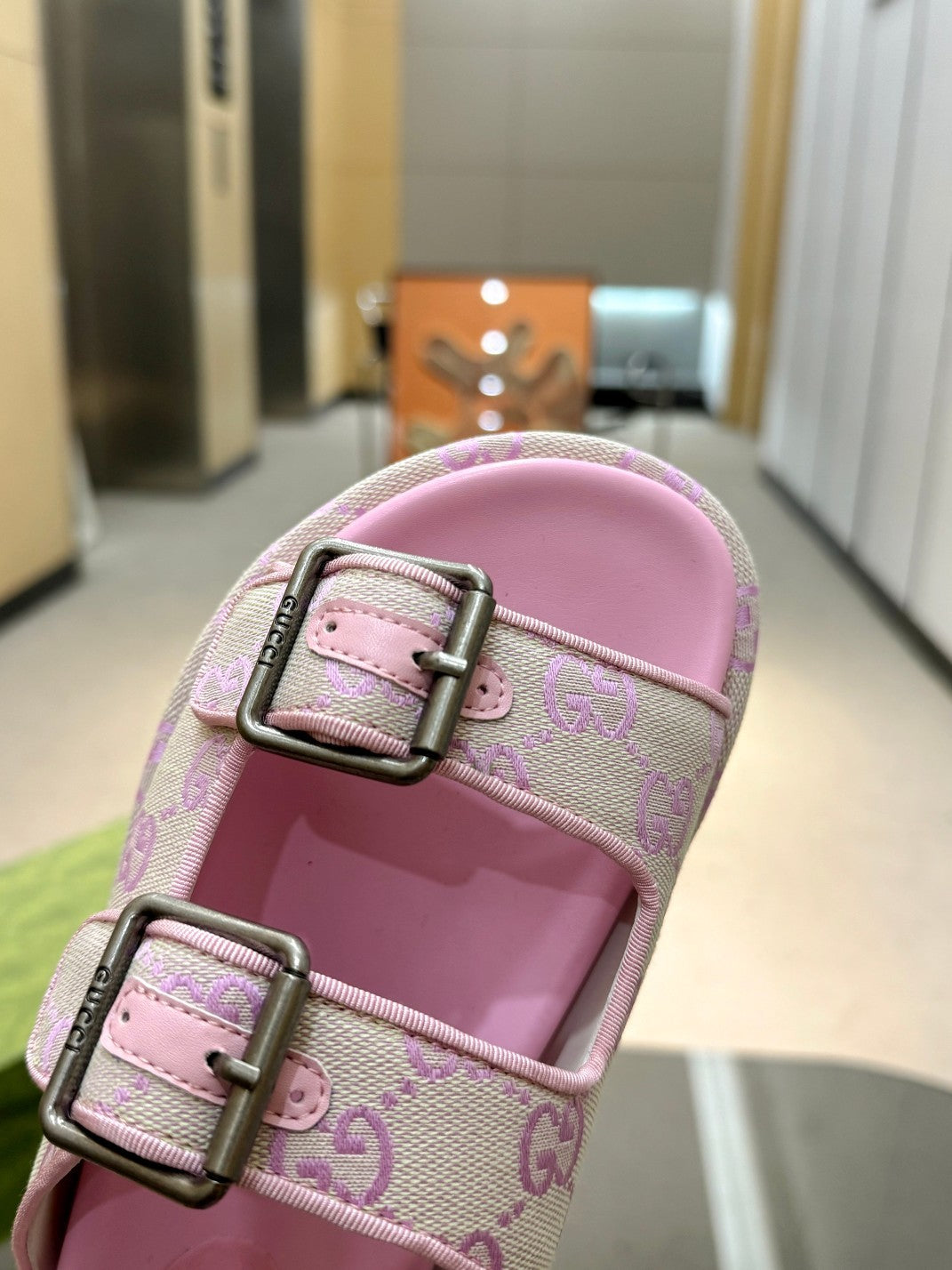 PINK MONOGRAM DOUBLE-STRAP PLATFORM SANDALS