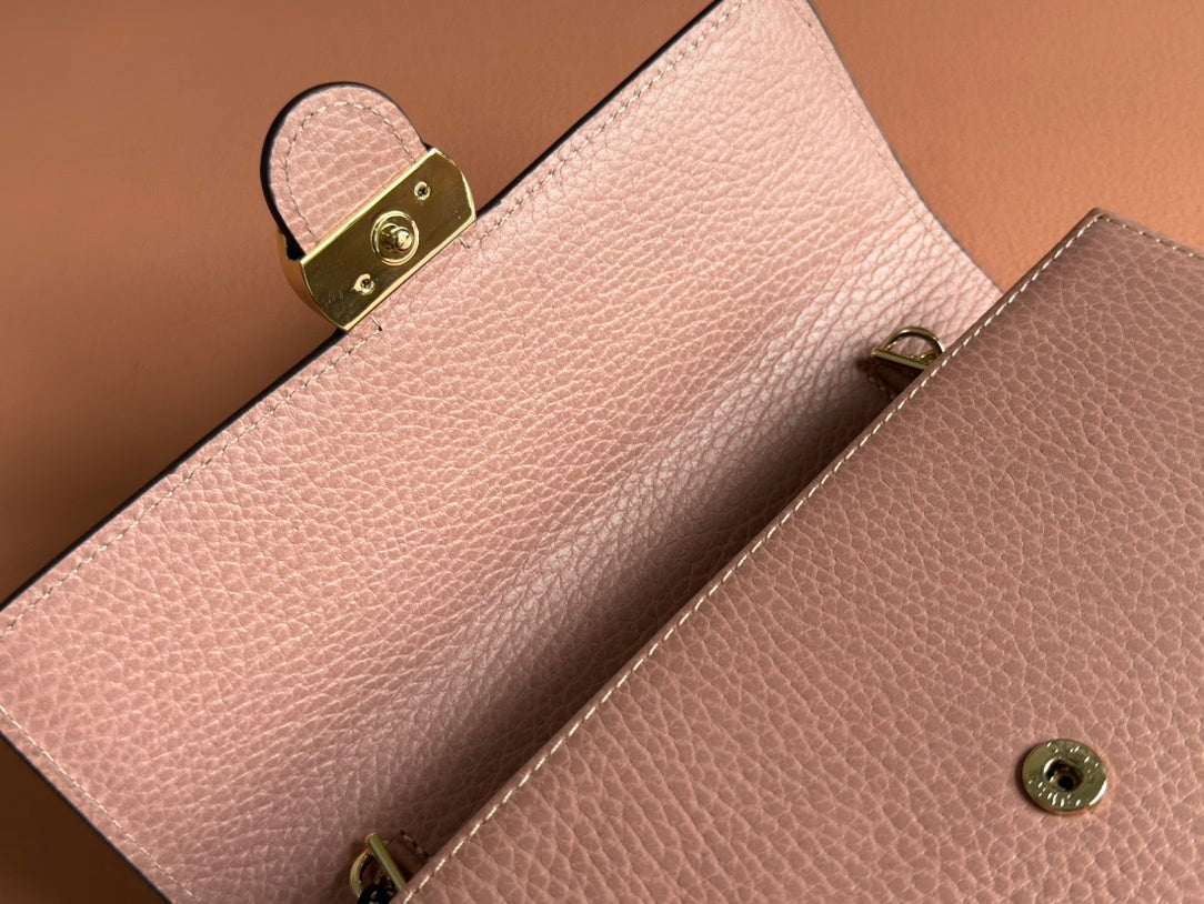 BLUSH PINK LEATHER CHAIN WALLET CROSSBODY BAG