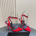 RED T-STRAP STILETTO HEEL SANDALS