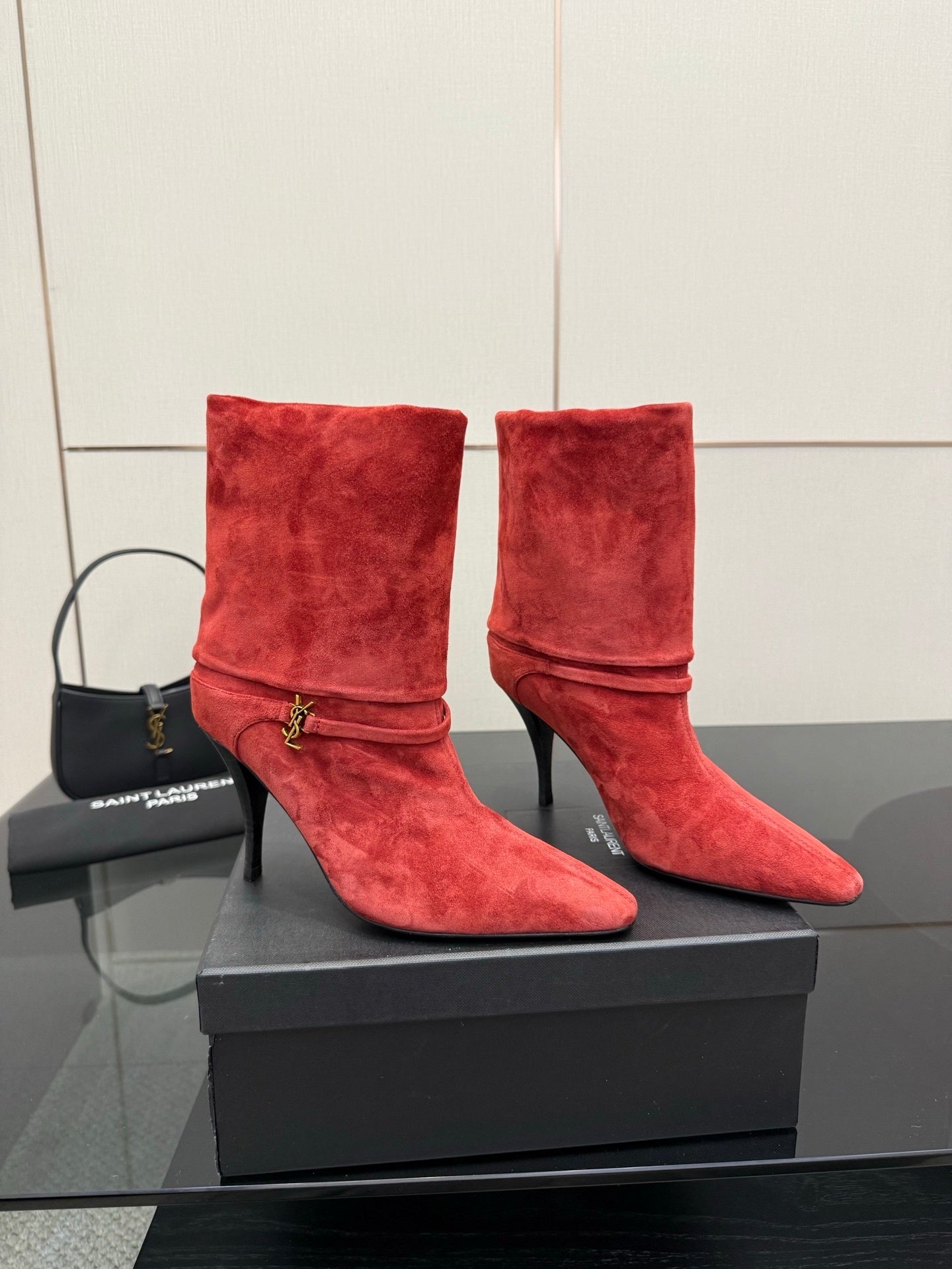 RED SUEDE HEEL BOOTS