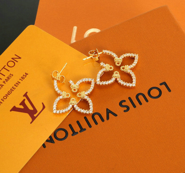 GOLD-TONE CRYSTAL FLOWER DROP EARRINGS