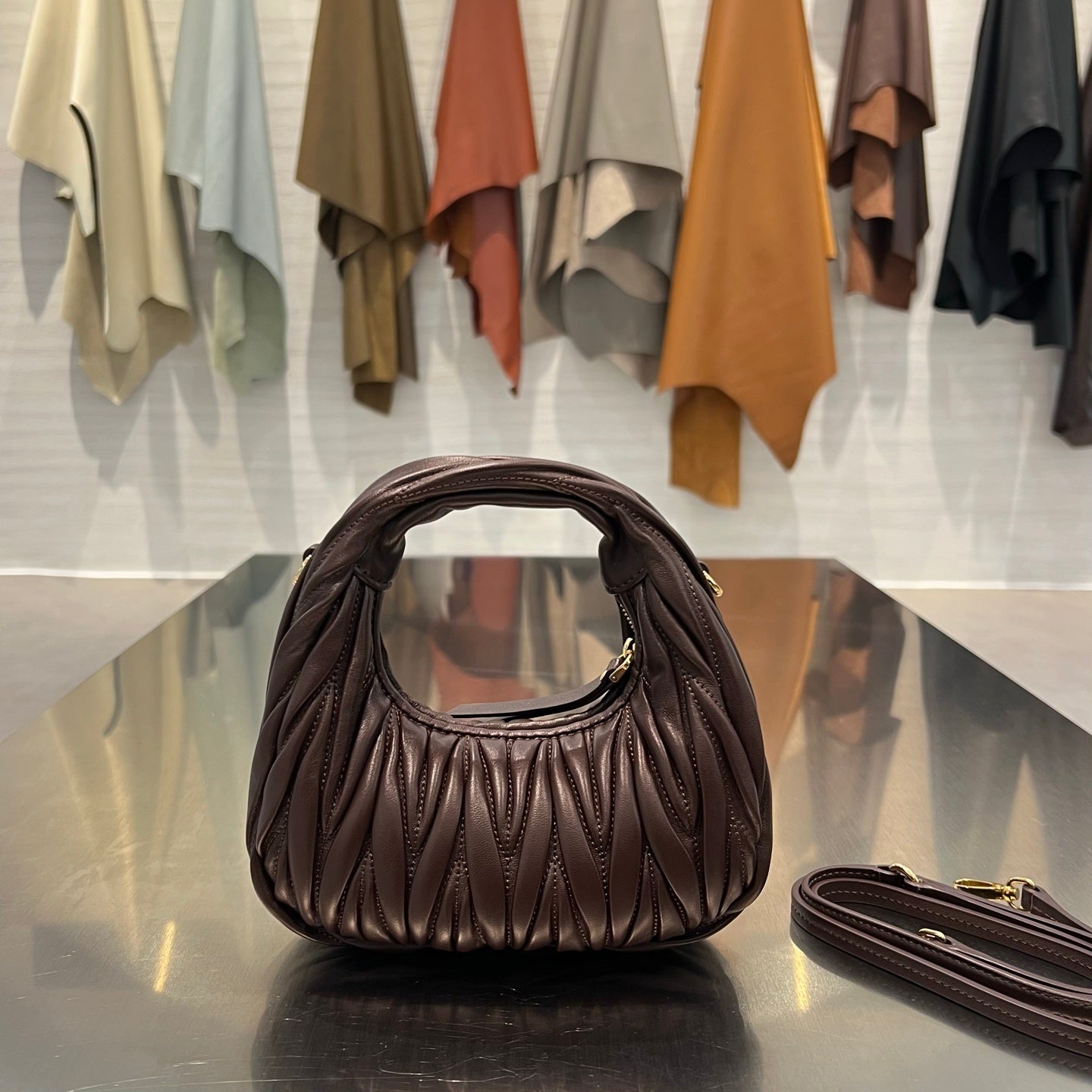 DARK CHOCOLATE MATELASSÉ MINI HOBO BAG