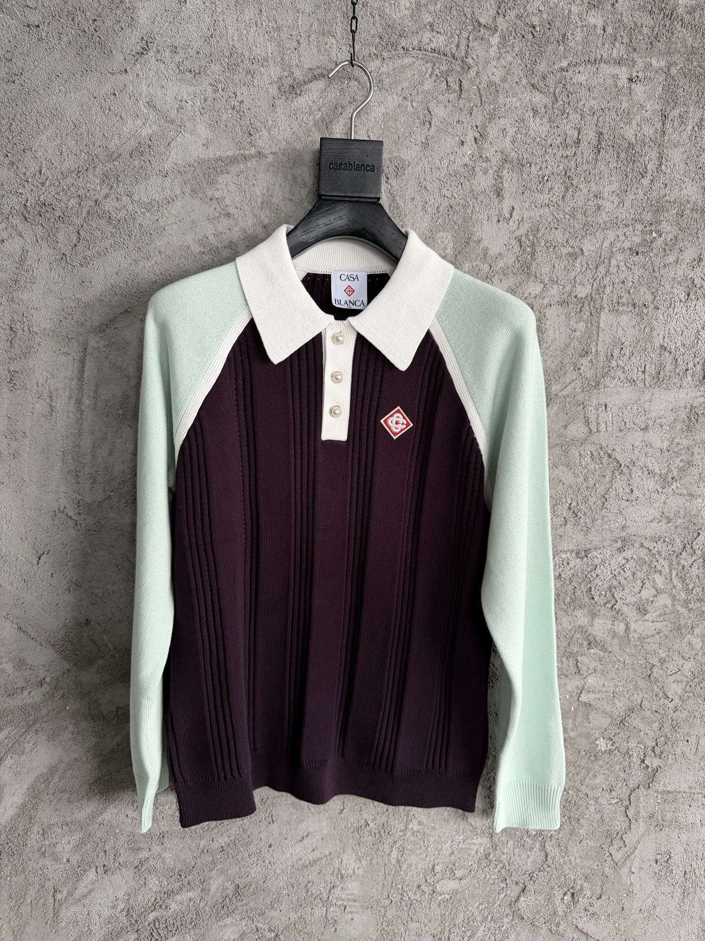 COLORBLOCK RIBBED KNIT LONG-SLEEVE POLO