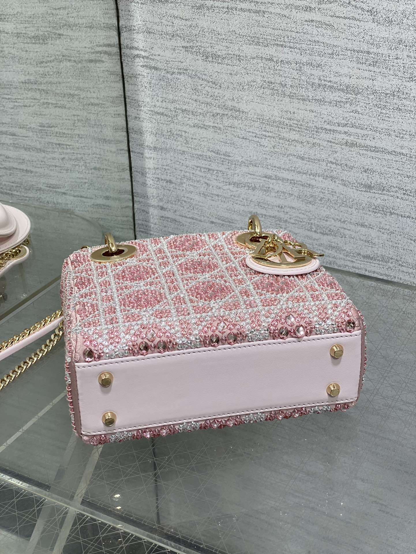 PINK EMBELLISHED MINI TOP-HANDLE BAG WITH CHAIN STRAP