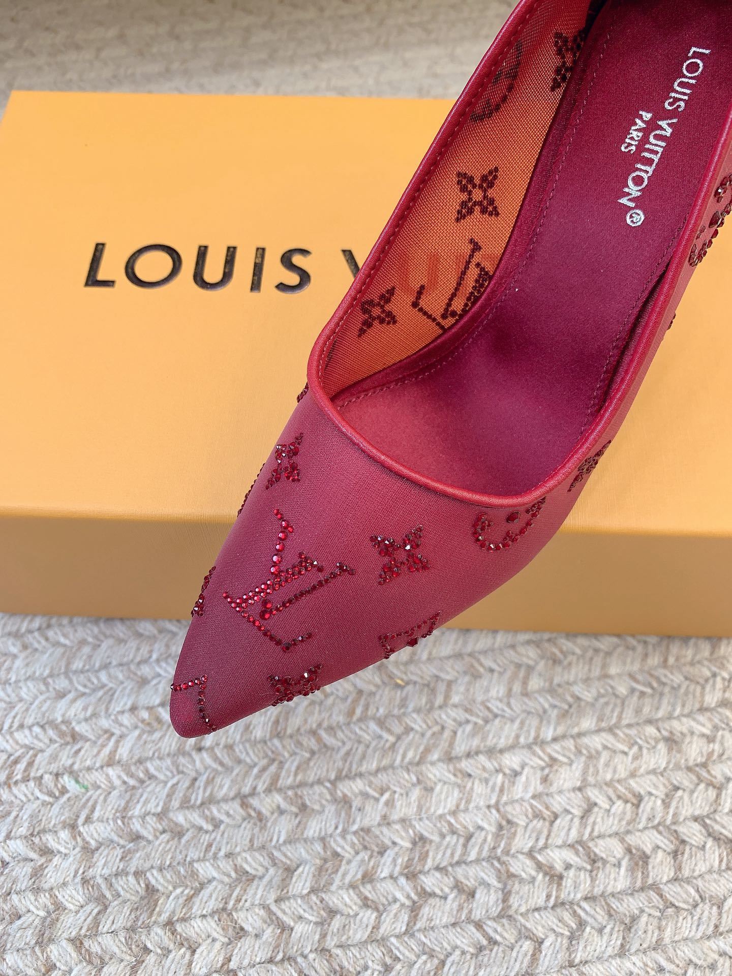 RED MONOGRAM EMBELLISHED POINTED HEELS