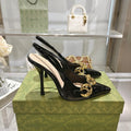 BLACK PATENT SLINGBACK HEELS