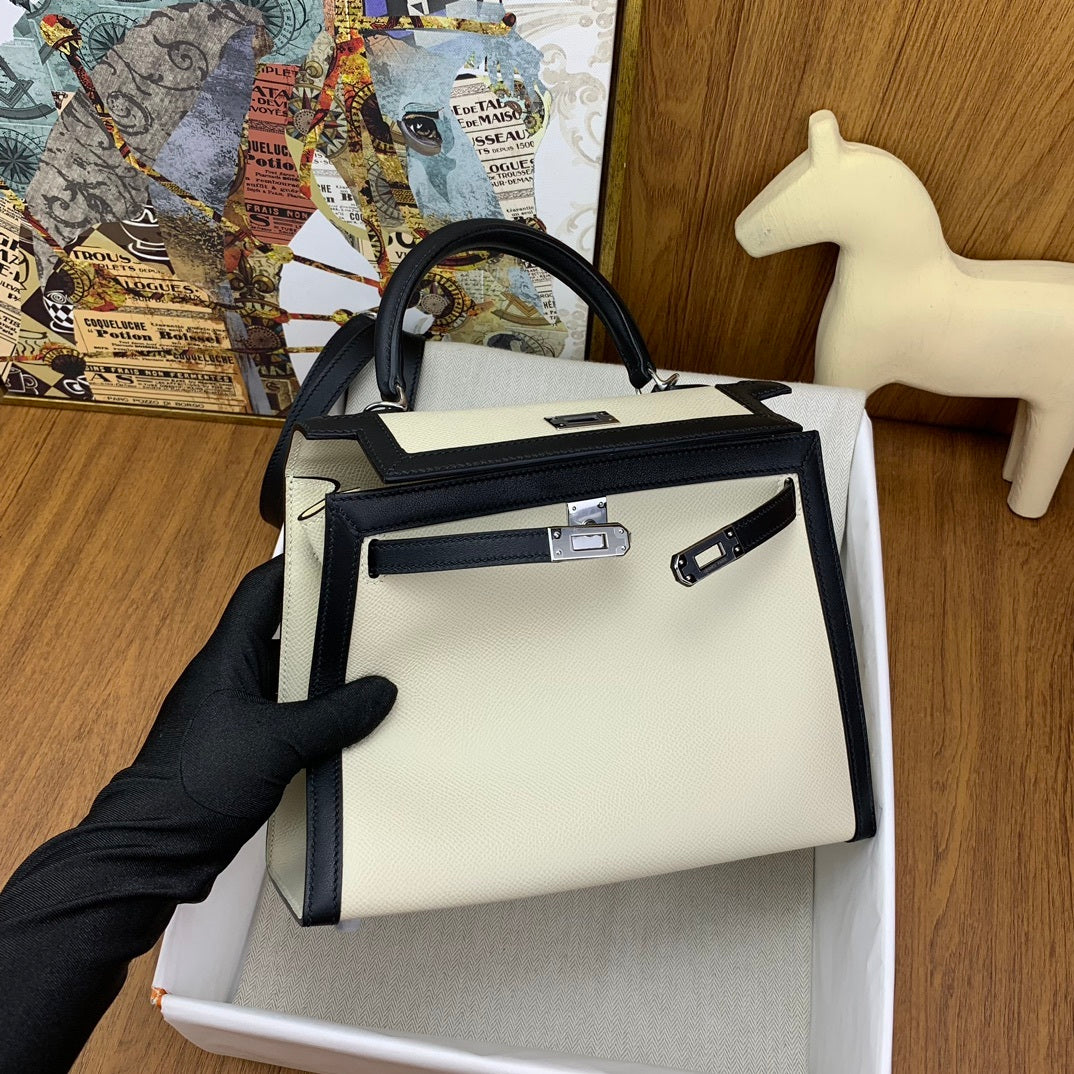 LUXURY BLACK & CREAM MINI TOP HANDLE BAG