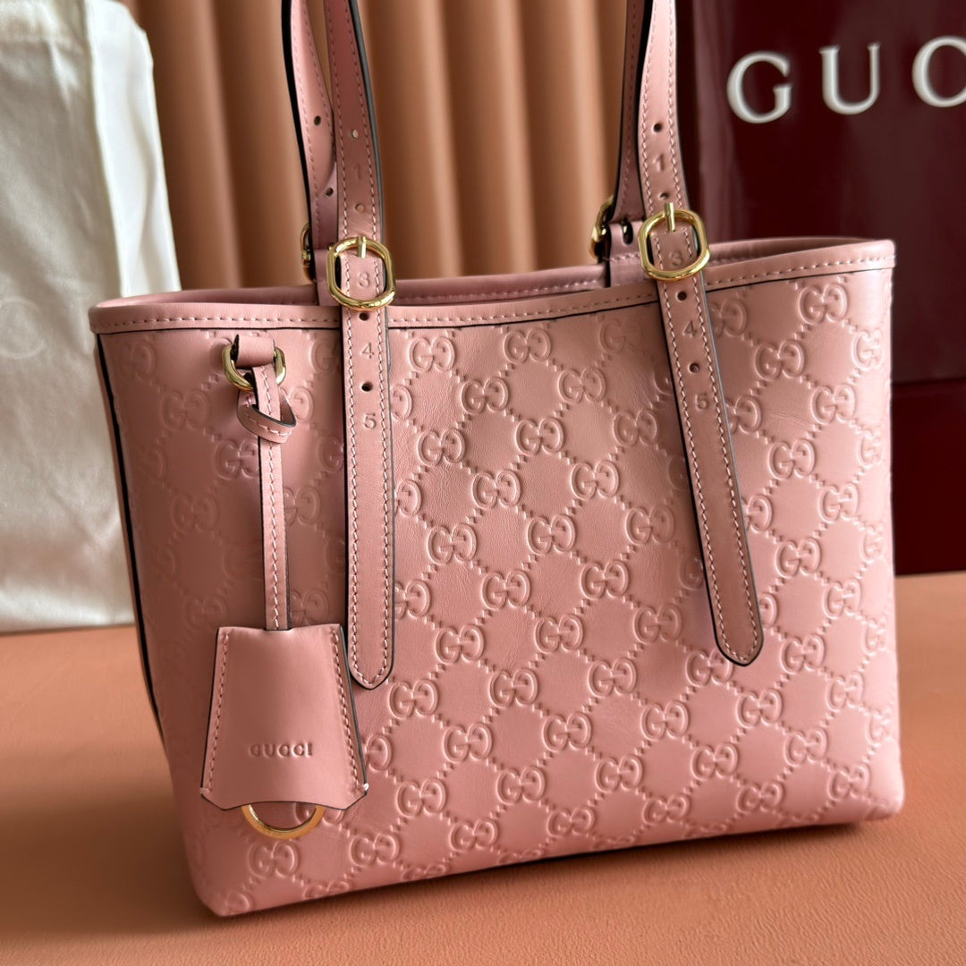 BLUSH PINK EMBOSSED LEATHER MINI TOTE SHOULDER BAG WITH GOLD HARDWARE