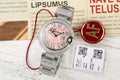 SILVER-TONE ROUND DIAL WATCH WITH PINK FACE
