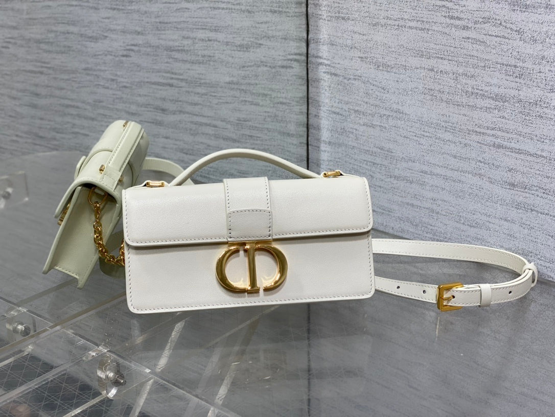 WHITE LEATHER MINI TOP-HANDLE BELT BAG