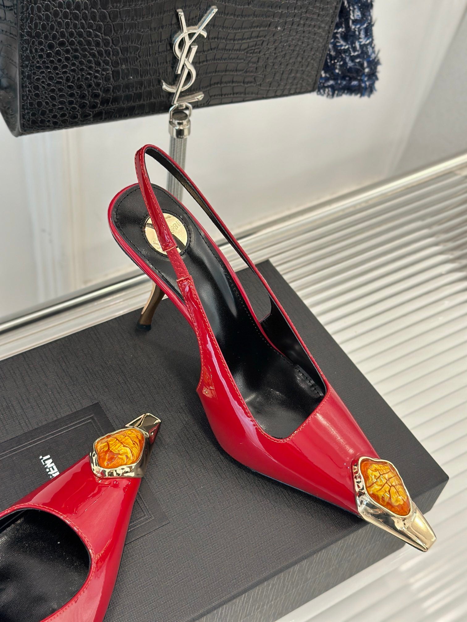 RED PATENT SLINGBACK HEELS