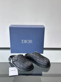 DARK MONOGRAM DESIGNER SLIDE MULES WITH METAL BUCKLE