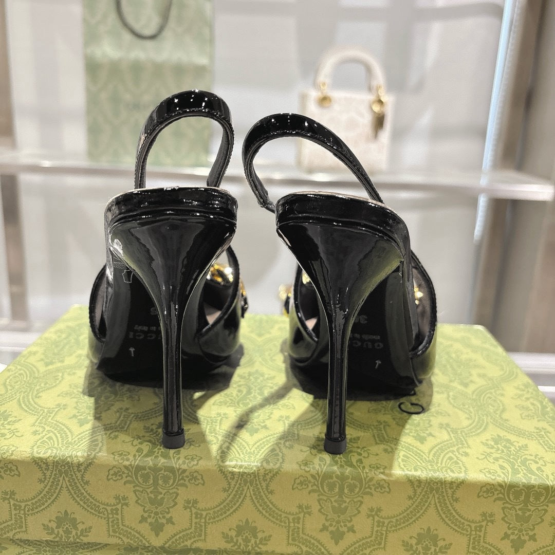BLACK PATENT SLINGBACK HEELS