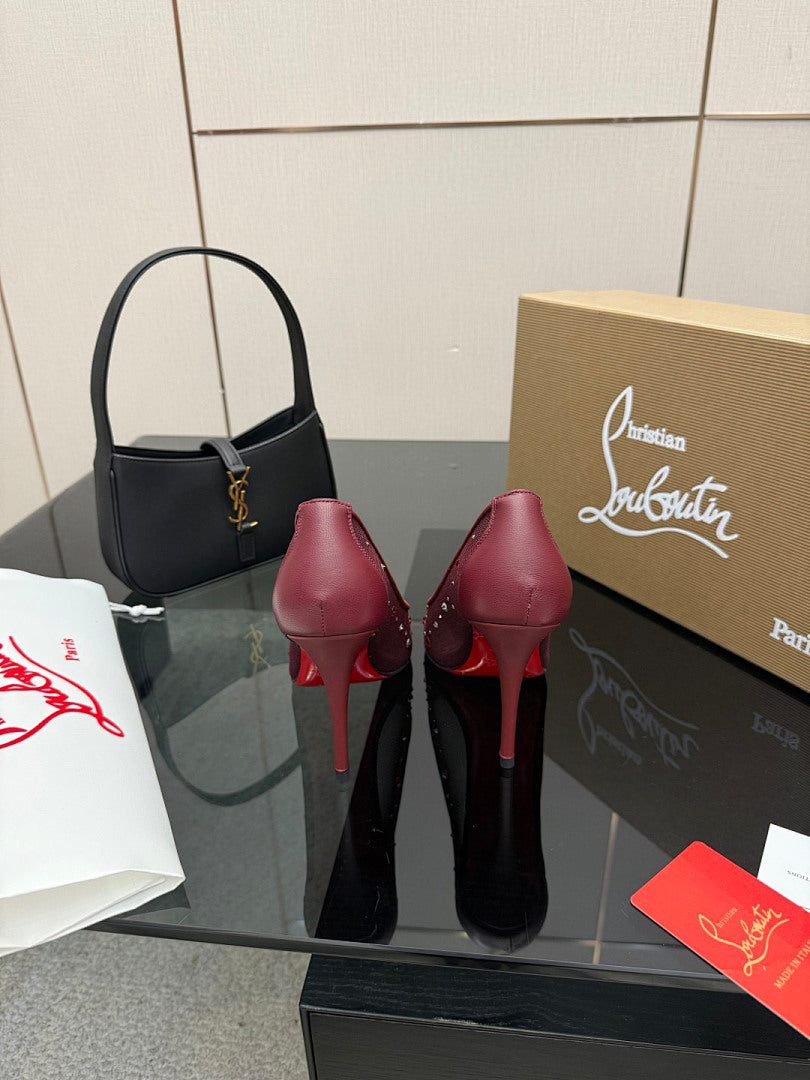 BURGUNDY RHINESTONE MESH PUMPS