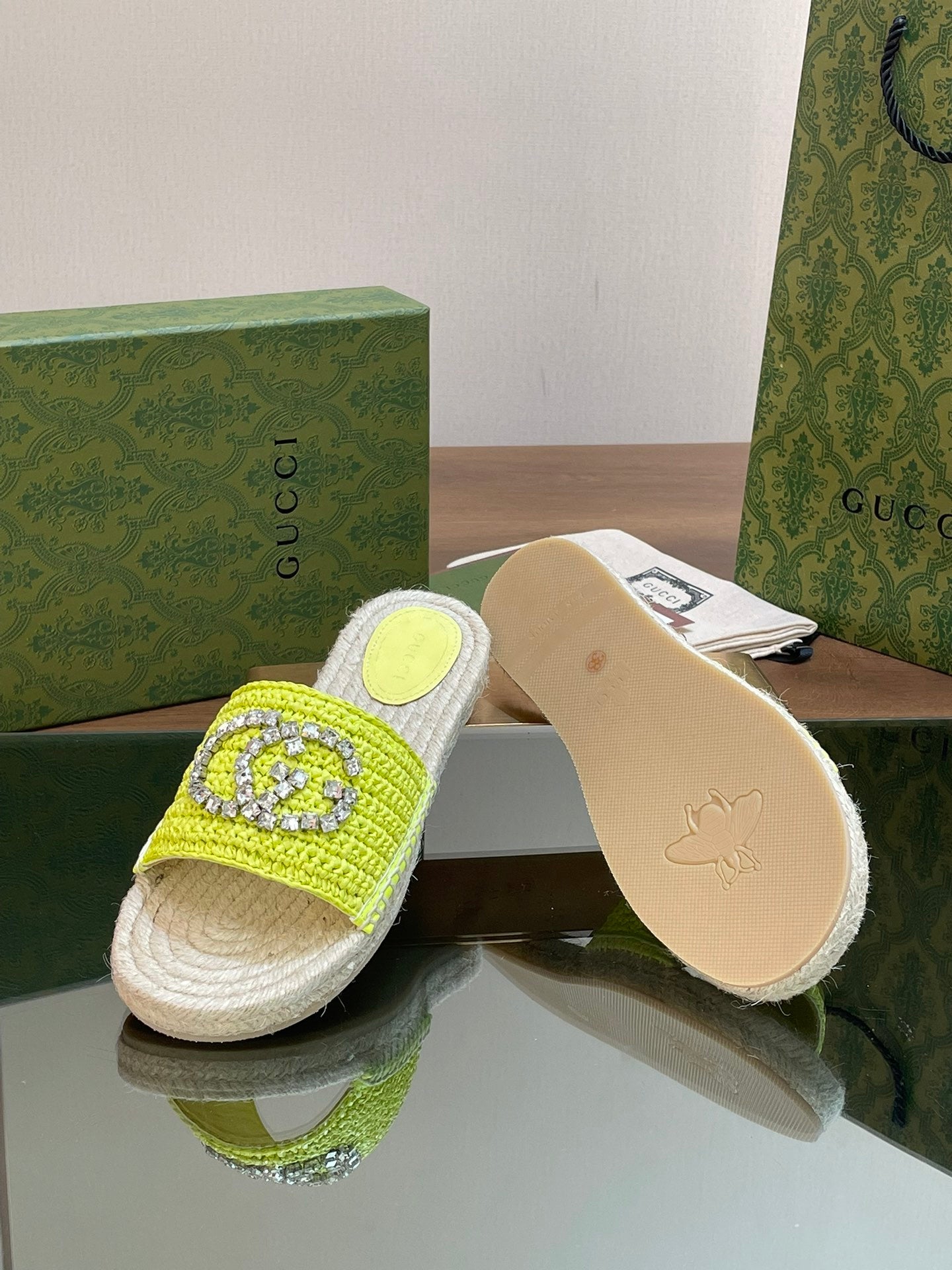 BRAIDED PLATFORM SLIDE SANDALS – NEON LIME