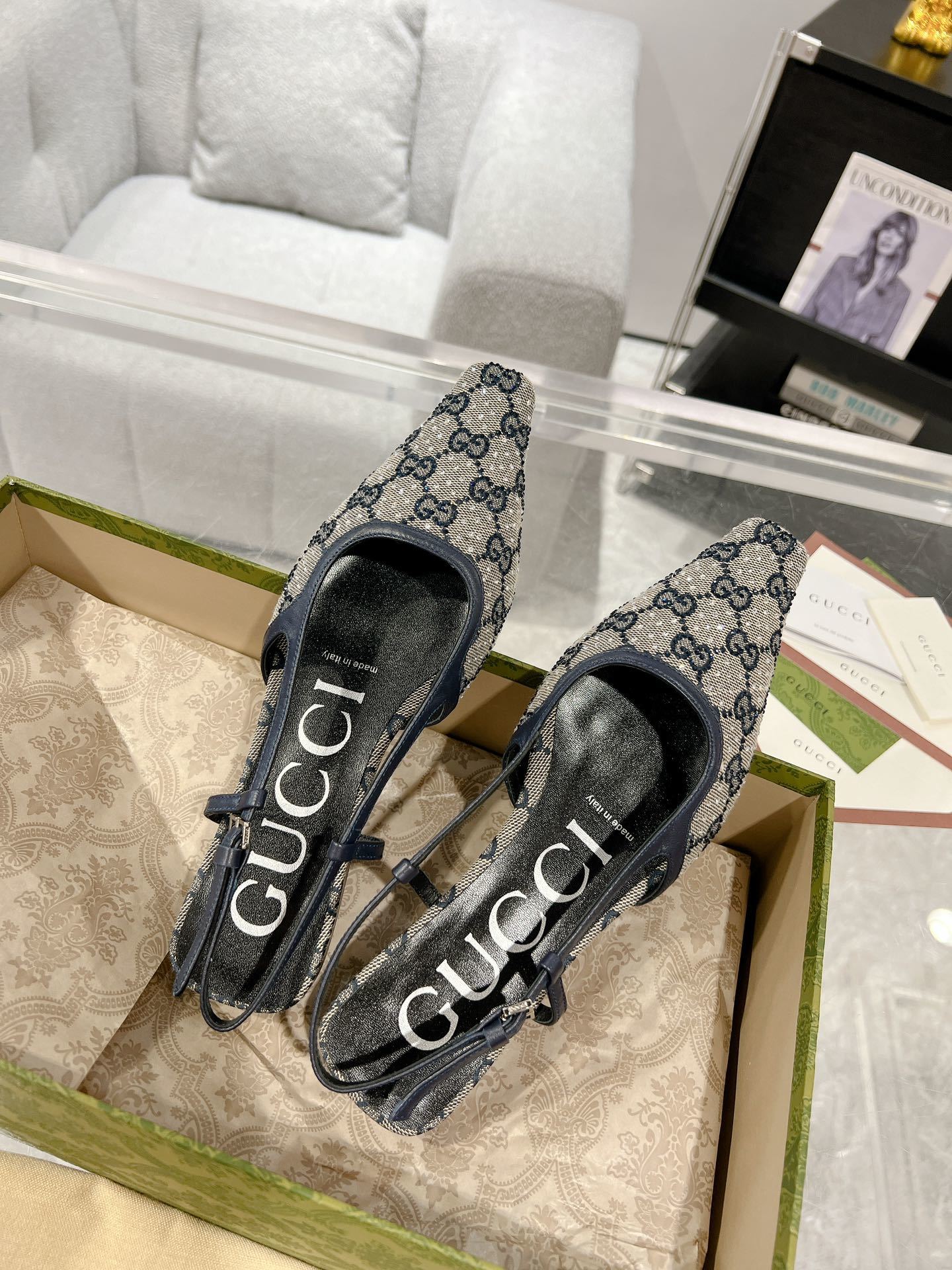 MONOGRAM SLINGBACK POINTED FLATS