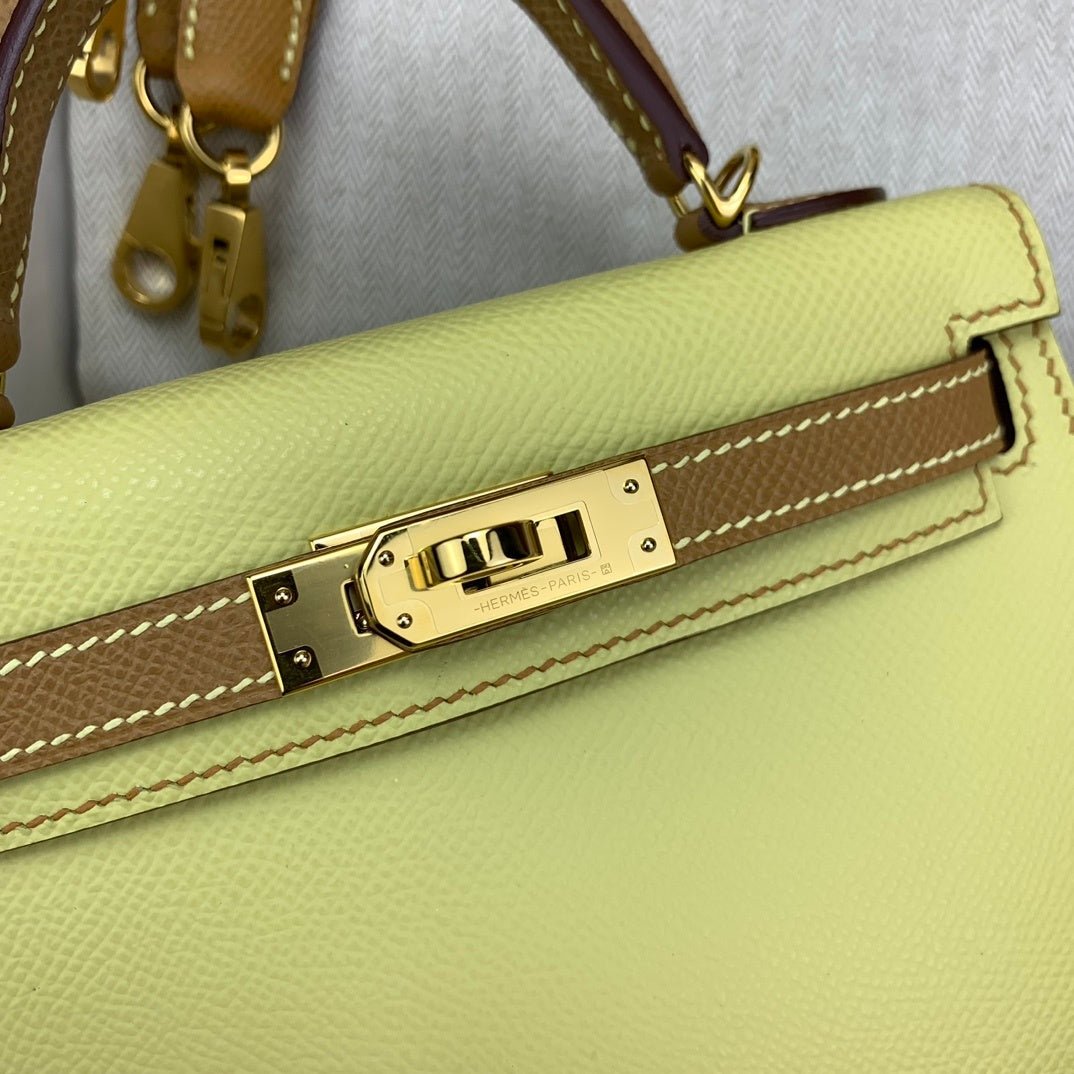 LUXURY MINI LEMON YELLOW LEATHER CROSSBODY BAG WITH WIDE STRAP