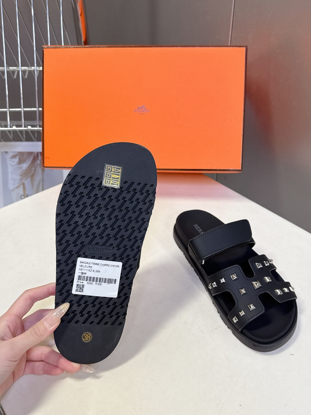 BLACK STUDDED SLIDE SANDALS