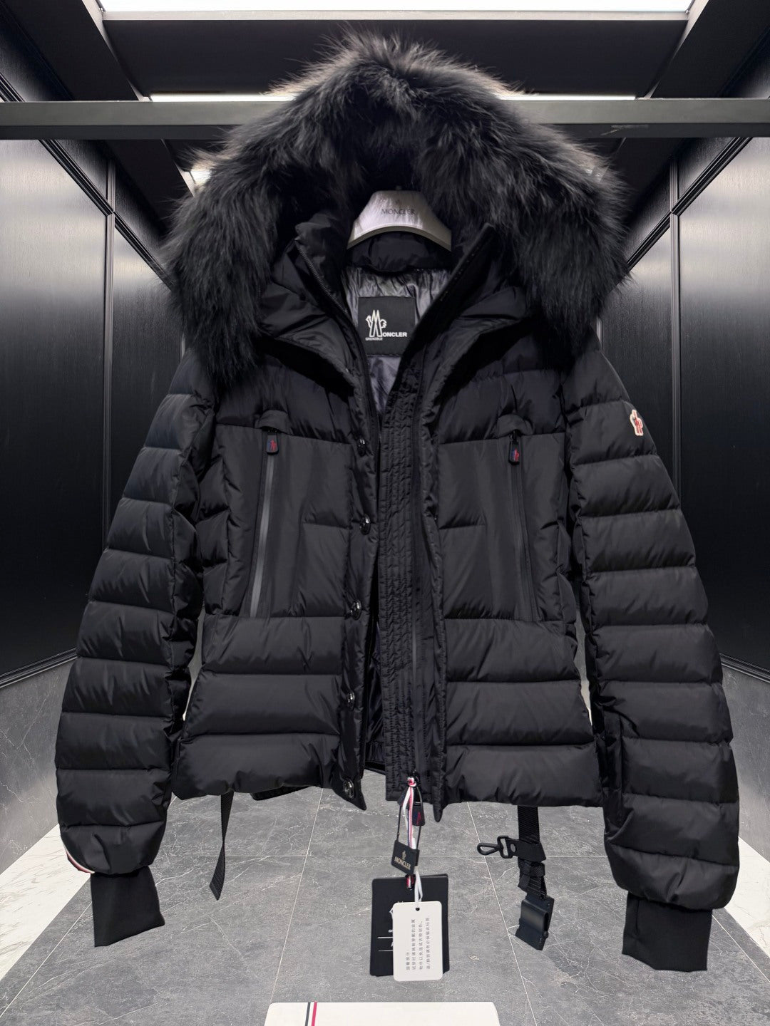 FUR HOODED BELTED PUFFER DOWN JACKET