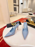LIGHT BLUE PATENT SLINGBACK HEELS