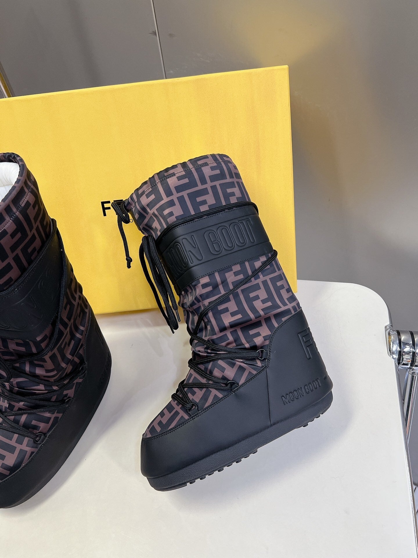 MONOGRAM PRINT PADDED SNOW BOOTS WITH LACE-UP DETAIL