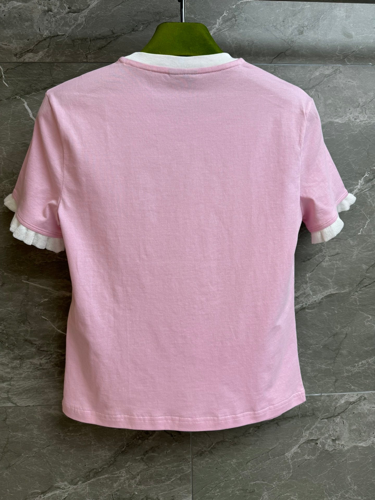 PINK GRAPHIC PRINT T-SHIRT WITH RUFFLED SLEEVES