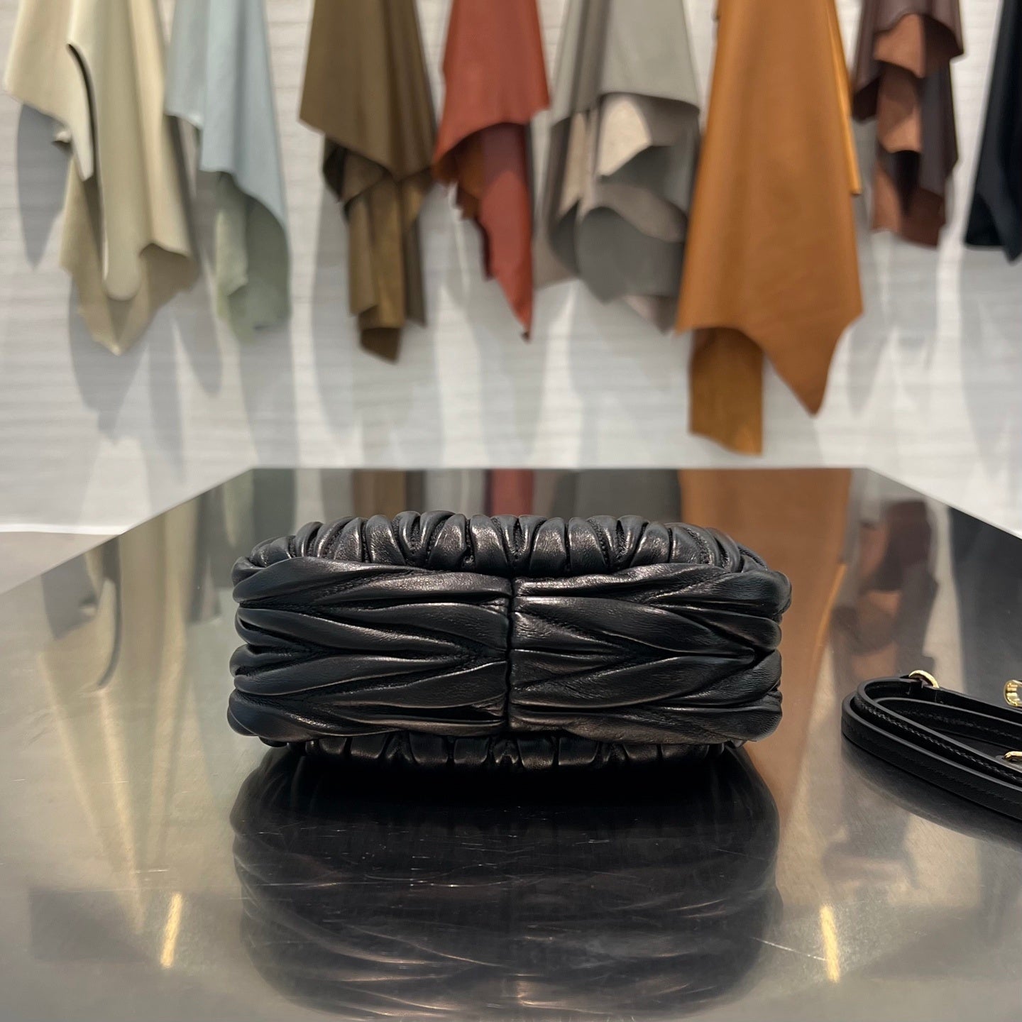 BLACK MATELASSÉ MINI HOBO SHOULDER BAG