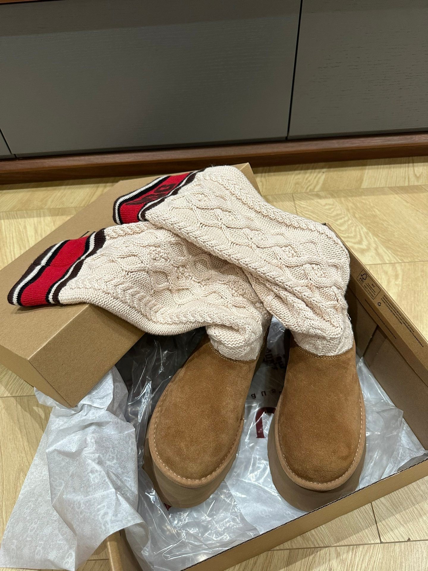 Damen-Strick-Plateau-Winterstiefel mit hohem Schaft