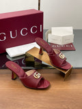BURGUNDY BLOCK HEEL SLIDES