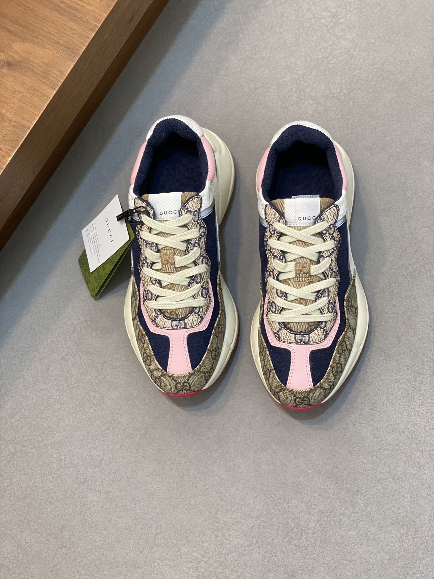 MONOGRAM PANEL CHUNKY SNEAKERS WITH PINK ACCENTS