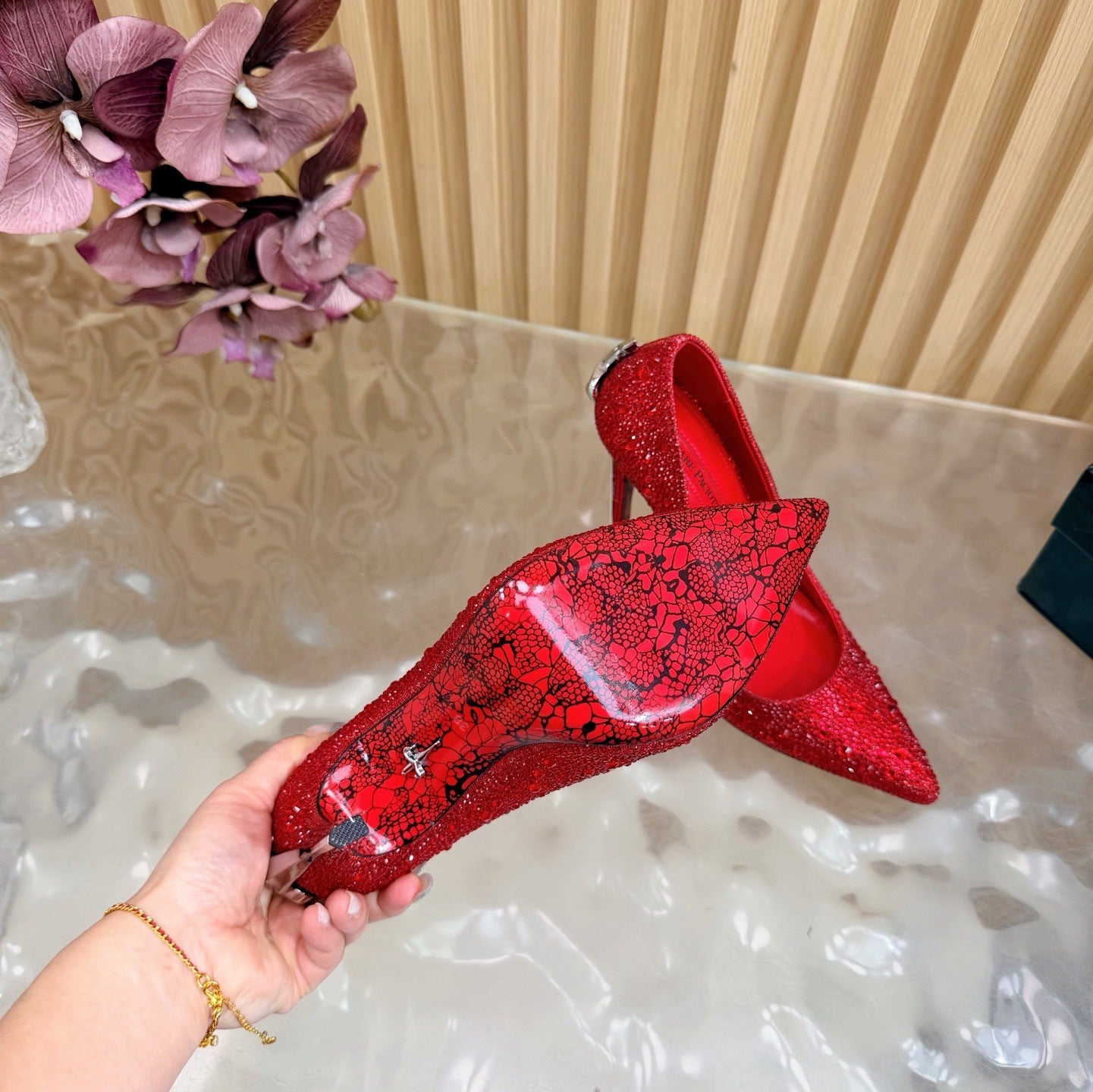 RUBY CRYSTAL DAGGER HEELS – RED LUXE EDITION
