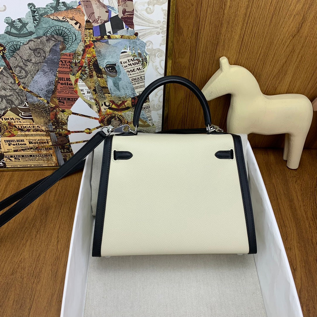 LUXURY BLACK & CREAM MINI TOP HANDLE BAG