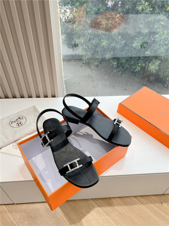 BLACK BUCKLE STRAP FLAT SANDALS