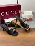 BLACK BLOCK HEEL SLIDES