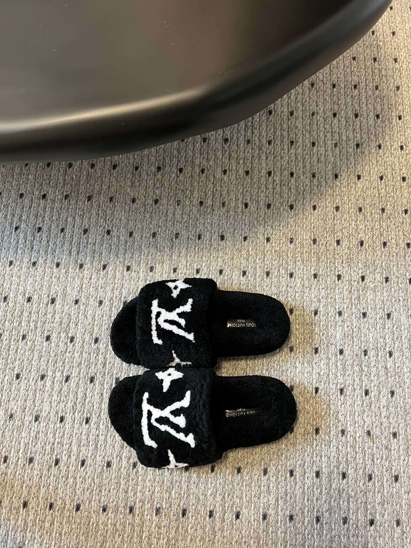 COZY MONOGRAM FUR SLIDE SLIPPERS