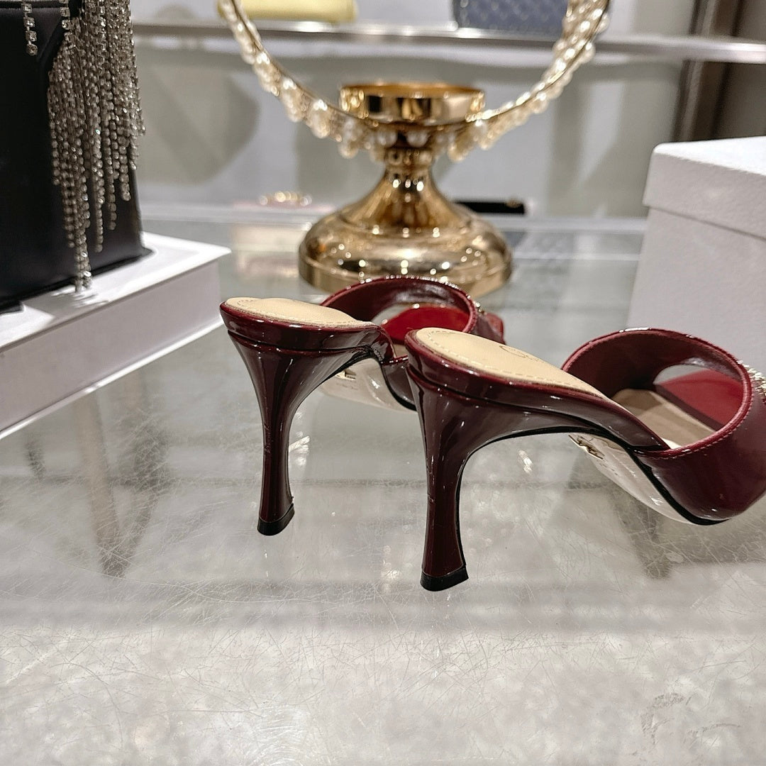 RED PATENT SQUARE-TOE MULE HEELS